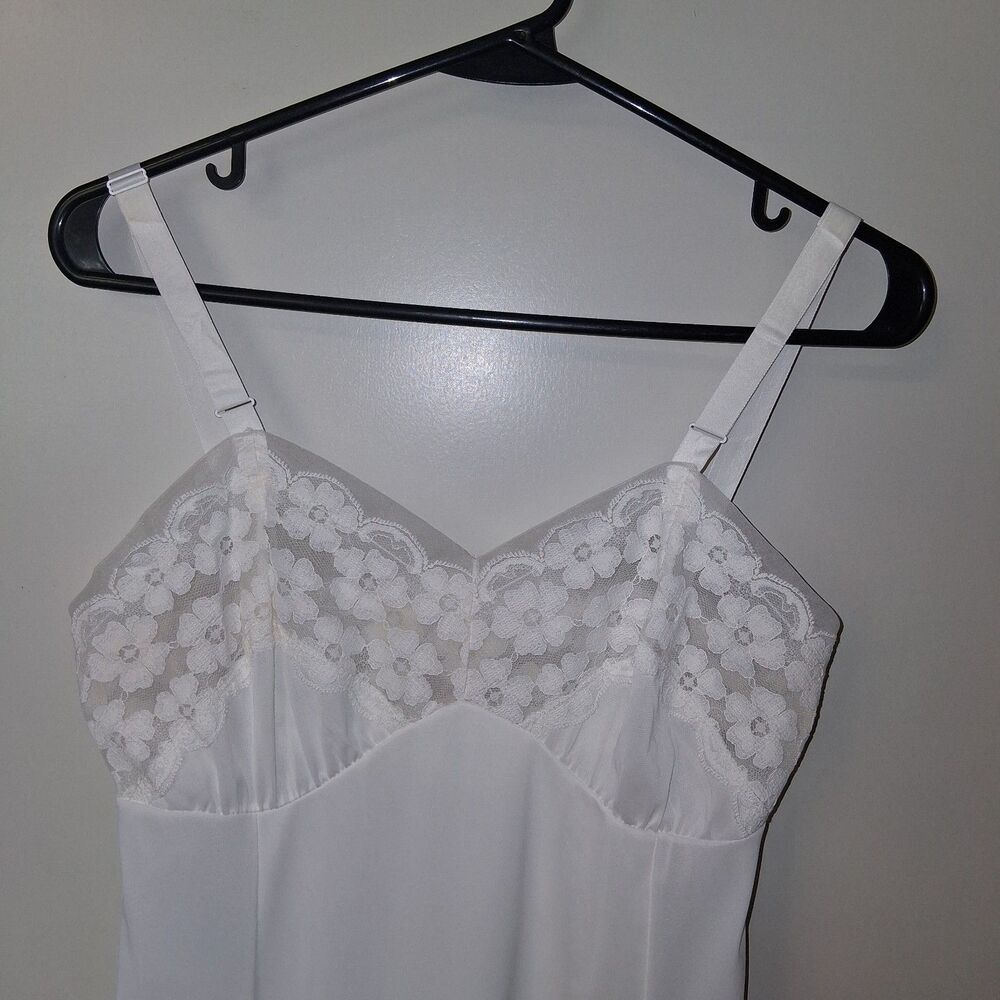 Vintage 60s Philmaid White Nylon Slip Dress S/M Romantic Lace Coquette Feminine - Picture 3 of 12